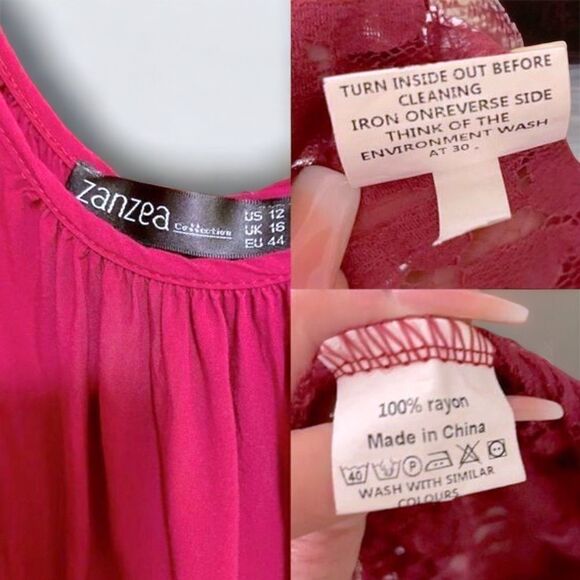 Zanzea l Maxi Lace Dress l Wine Red l 100% Rayon l BoHo Style l 12 l EUC - Picture 5 of 8